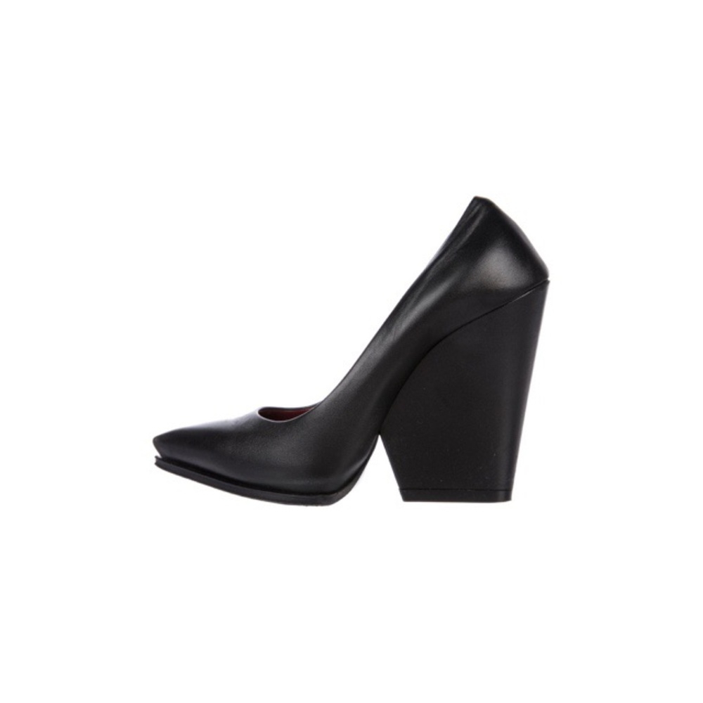CELINE Paris Leather Pointed-Toe Wedges Pumps - Picture 3 of 8